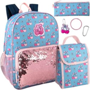 Trail maker Boy's 6 in 1 Backpack Set with Lunch Bag, Pencil Case, Ruler, Clip, and Wristlet Keychain