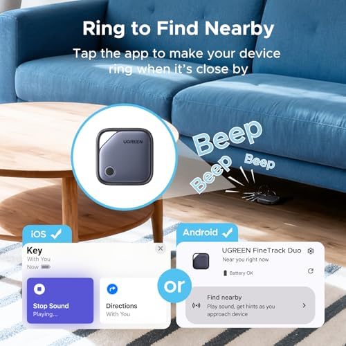 UGREEN FineTrack Duo (4 Pack) for iOS & Android, USB-C Rechargeable Tracker Compatible with Apple Find My and Google Find Hub, Keys Finder and Item Locator for Wallet, Backpack, Luggage and More - Image 5