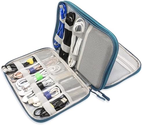 Teskyer Electronics Travel Organizer Bag - Waterproof Cable Organiser, Holiday Essentials Accessories for Men Women, 9.6 x 6.9 Inch, Dark Green