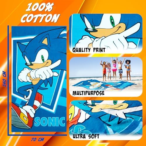 Get Trend SONIC THE HEDGEHOG Towel for Kids Teenagers Soft Absorbent Bath Shower Swimming Beach Towel Quick Dry 100% Cotton Shadow Holiday Essentials 140 x 70cm (Blue, 70x140cm) - Image 6