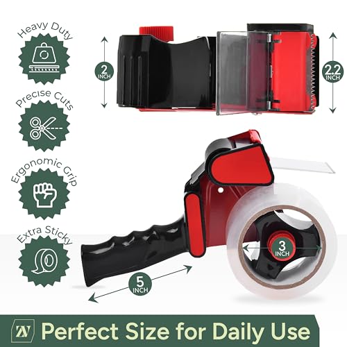 Zuvo Heavy-Duty Tape Dispenser with 6 Rolls of Clear Packaging Tape (48mm x 66m) – Ergonomic Tape Gun for Moving Boxes, Warehouse & General Packing - Image 2