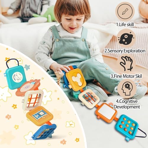 weirtoya Busy Board for 1 Year Old,Montessori Toys for 1 2 3 Year Old Boy Girl Birthday Gifts,8 in1 Toddler Toys Travel Activities Busy Cube,My First Montessori Busy Board (Blue) - Image 2