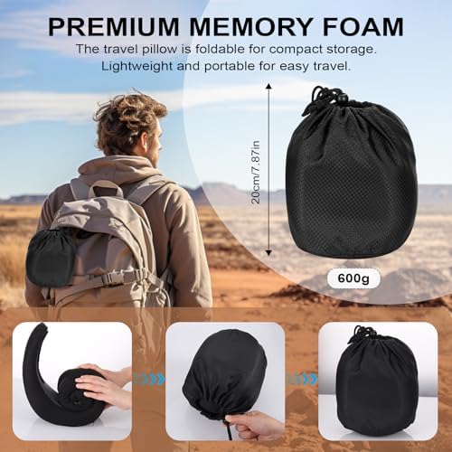 Travel Pillow with Hood for Airplane, Ergonomic Turtle Travel Pillow for Neck Support, Soft Memory Foam Hooded Neck Cushion for Long Haul Flights, Car Driving, Office Napping (Black) - Image 6