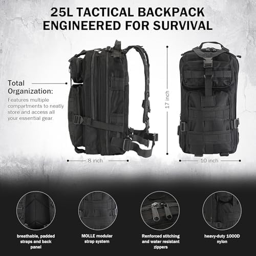 Survival Kit, Survival Gear and Equipment 258 PCS with Water Filter, Emergency Tent, LED Lantern, First Aid Kit Supplies, 25L Backpack for Family, Outdoor Camping, Hiking Gifts for Men Christmas - Image 2