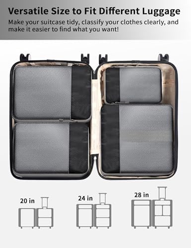 Compression Packing Cubes for Carry on Suitcase, 6 Set Travel Luggage Packing Organizer Bag with Mesh, Extensible Luggage Suitcase, Multifunction Organisers, Black - Image 6