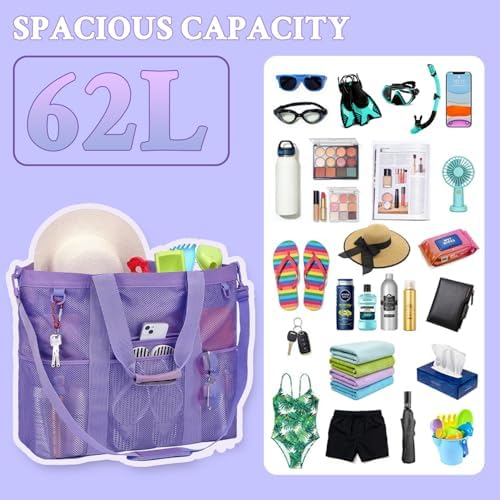 GYEUKHAM Mesh Beach Bag - Large Beach Tote Bag with Multiple Pockets for Family Beach Bag for Toys & Vacation Essentials - Image 4