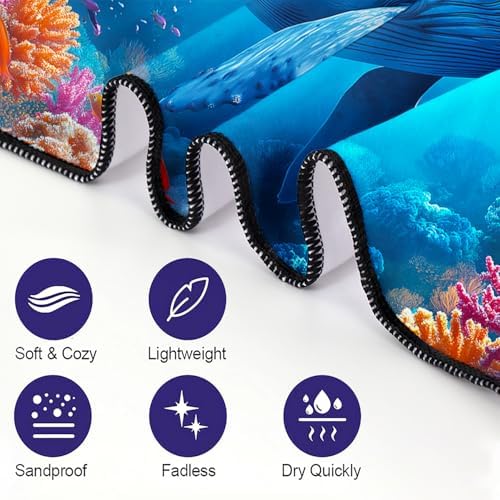 Blue Whale Beach Towel, Extra Large 180x90 cm 250GSM Microfibre, Sand Free Quick Dry, Ideal Vacation Gifts with Carry Bag for Pool Cruise Camping - Image 6