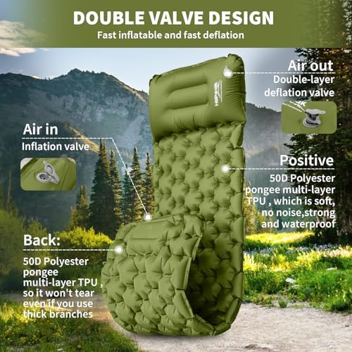 HiiPeak Camping Sleeping Pad, Ultralight Camping Mat with Pillow Built-in Foot Pump Inflatable Sleeping Pads Compact for Backpacking Hiking Traveling Tent (Green) - Image 5
