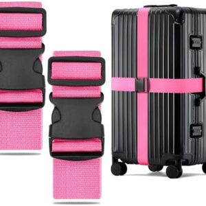 WISYOK Luggage Straps Extended, 2 Pack Suitcase Straps Personalised, Adjustable Case Strap for Suitcase, Luggage Belt with Quick Release Buckle, Suitcase Identifier for Travel, Flight (Pink)