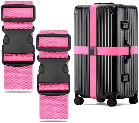 WISYOK Luggage Straps Extended, 2 Pack Suitcase Straps Personalised, Adjustable Case Strap for Suitcase, Luggage Belt with Quick Release Buckle, Suitcase Identifier for Travel, Flight (Pink)