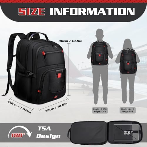 Z-MGKISS Travel Backpack, Large 17.3" Anti-Theft Laptop Rucksack, TSA-Friendly Work Bag with USB Port, Overnight & College Computer Bag for Men Women, Black - Image 2
