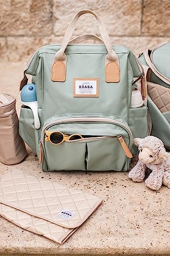BÉABA - Baby Changing Backpack - Large Storage Volume - Changing Mat Included - Multiple Pockets - Large Opening - Isothermal - Multifunction Travel Bag - Wellington - Sage Green - Image 6
