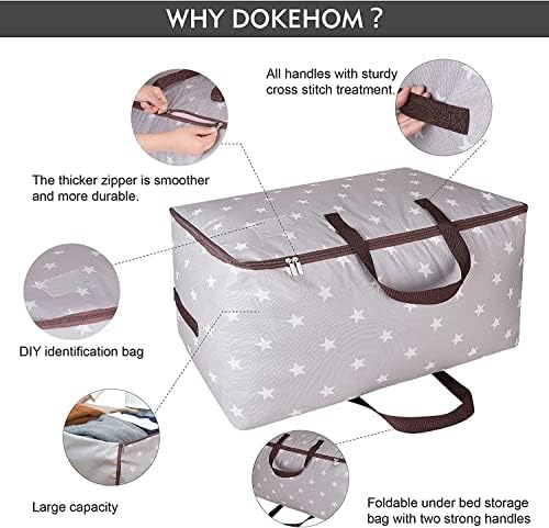 DOKEHOM 3-Pieces 105L Large Storage Bag, Fabric Clothes Bag, Thick Ultra Size Under Bed Storage, Moisture proof (Grey, 3 Pack) - Image 4