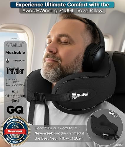 SNUGL Travel Pillow - Neck Pillow Memory Foam, Travel Neck Pillows for Adults, Ideal for Camping, Airplane & Gaming - Travelling Essentials - Gifts for Travellers (Black - Adult Regular) - Image 2