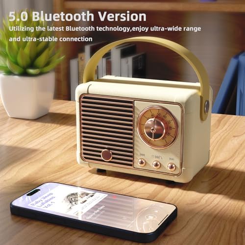 Retro Portable Bluetooth Speaker Teenage Girls Gifts Birthday Presents for Women,Her&Him,Kids,Adults,Boy Bluetooth Speaker Hands-Free Calling Support AUX,TF Card/U-Disk Bedroom Decor XMAS Gifts(Beige) - Image 3
