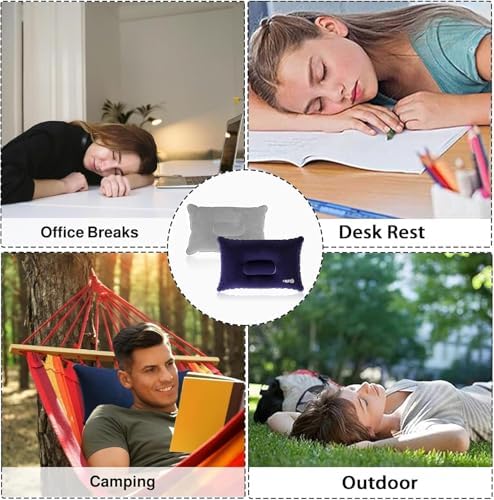 Inflatable Pillow, Ultralight Compressible Waterproof Soft Portable Cushion, Compact Blow Up Pillow for Camping, Hiking, Beach, Fishing & Office, 34 x 22 cm (Dark Blue+Grey) - Image 5