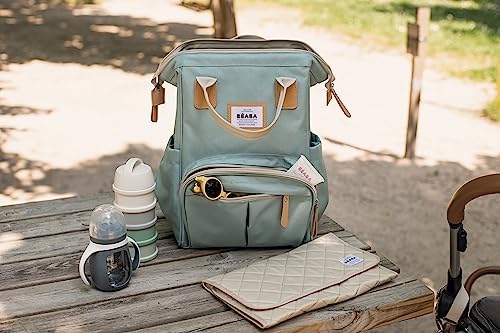 BÉABA - Baby Changing Backpack - Large Storage Volume - Changing Mat Included - Multiple Pockets - Large Opening - Isothermal - Multifunction Travel Bag - Wellington - Sage Green - Image 7