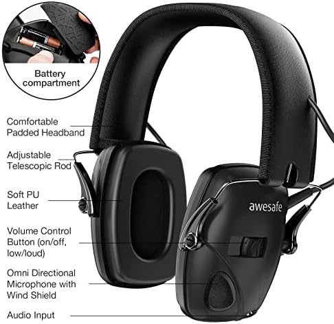 awesafe Electronic Ear Defenders for Adults Hearing Protection Noise Reduction Sound Amplification Earmuffs Ear Protectors NRR 24dB - Image 2