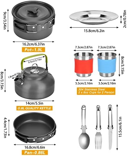 Camping Cookware Set, Portable and Lightweight Stainless Steel Camping Frying Pan Pots Cups Cutlery for Outdoor Picnic Hiking Camping - Image 3