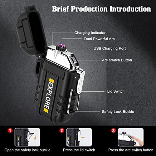Electric Lighter Rechargeable USB, Electronic Plasma Arc Lighter Windproof and Waterproof for Camping, Hiking, Outdoor, Survival, Tactical, EDC Gear, Birthday Gifts for Him Men - Image 7