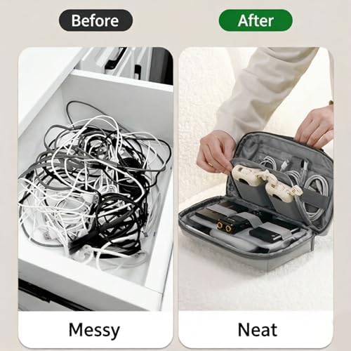 Electronics Accessories Cable Organiser Bag,Water-Resistant Tech Pouch,Double Layer Travel Essentials Gadget Case for Cables,Charger,Power Bank,Phone - Portable Storage Bag for Men Women,Grey - Image 4