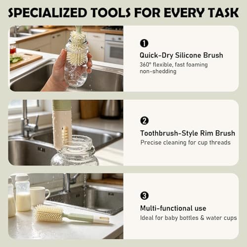 8-in-1 Baby Bottle Brush Set, Travel Bottle Brush Set with Silicone Nipple/Straw Brushes, Soap Dispenser, Drying Rack, Portable Newborn Feeding Accessories for Home & Travel - Image 7