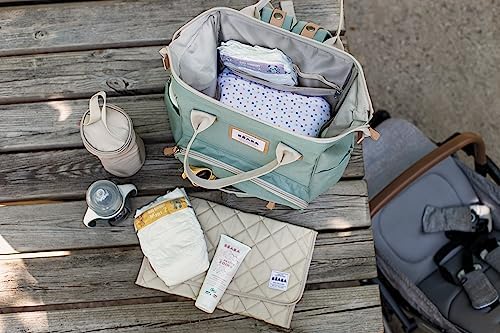 BÉABA - Baby Changing Backpack - Large Storage Volume - Changing Mat Included - Multiple Pockets - Large Opening - Isothermal - Multifunction Travel Bag - Wellington - Sage Green - Image 8