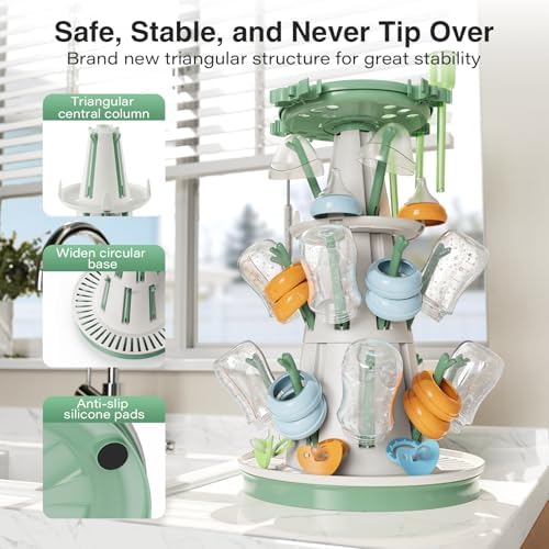 TAZENI Baby Bottle Drying Rack, Large Baby Bottle Storage, Space Saving Bottle Rack Dryer Organiser with 20 Hooks, for Feeding Nipples, Teats, Soothers, Newborn Essentials Bottle Accessories - Image 6