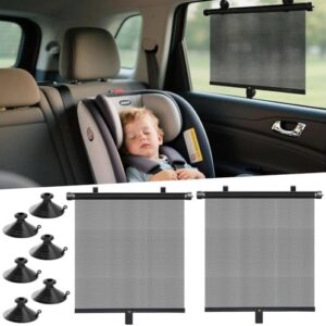 2 Pack Car Window Shades for Baby Car Sun Shade for Baby Retractable Roller Sunshade Car Blinds for Children for UV and Sun Glare Protection | Baby Travel Accessories (15"x17")