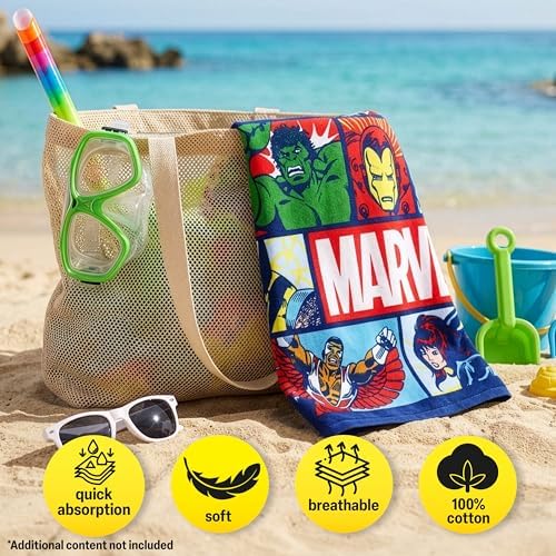 Get Trend Marvel Hooded Towels for Boys, Cotton Bath & Beach Towel Poncho, Soft & Absorbent Kids Hooded Shower Swimming Wrap & Changing Robe, Travel Holiday Essentials (Multi Marvel) - Image 3