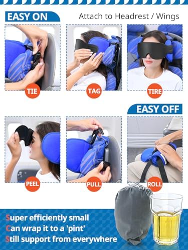 SARISUN Travel Pillow for Airplane, Plane Pillow with 3D Eye Mask for Sleeping, 360°Support Airplane Head Strap for Long Flight, Stop Bobblehead, Travel Essential, Black - Image 4