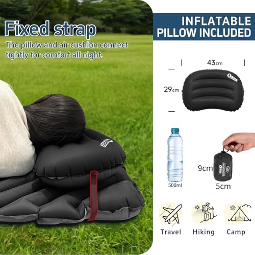 Ultralight Sleeping Mat with Seperate Pillow, only 500g Lightweight and Compact Sleeping Pad for Outdoor Backpacking, Hiking and Traveling (Black) - Image 3