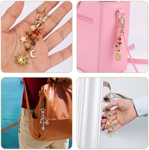 Mikovivi 2pcs Sun Moon Star Keychain Keyring, Y2K Key Chain with Gravel & Beads Boho Aesthetic Bag Charms for Women Girl Purse Handbags Backpack Accessories (Silver, Gold) - Image 5