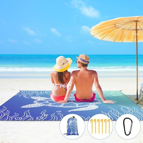Ainiv Beach Blanket, Large Beach Mat 140 x 210 cm (2-3 People) Foldable, Picnic Blankets Sandproof Waterproof, Beach Accessories Outdoor Blankets with 6 Fixed Nails for Beach, Camping, Hiking, Picnic - Image 8