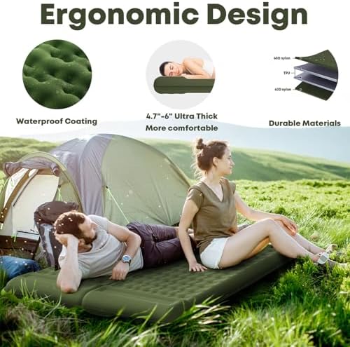 Camping Air Bed 12-15CM Extra Thick, Reinforced Support Structure with Built-in Foot Pump and Pillow Portable Camping Sleeping Mat Air Mattress for Tent Backpacking Hiking Travel - Image 4