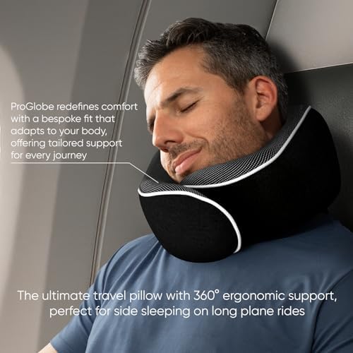 Proglobe Travel Pillow, Memory Foam Neck Pillow Set, Orthopedic Pillow, Travel Essentials for Flying, Kit with 3D Contoured Sleep Mask and Luxury Mesh Bag (Black) - Image 6