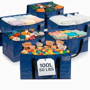 Heavy Duty Moving Boxes or Storage Bags – Storage Bins with Lids, Large Moving Bags with Backpack Straps & Handles – Moving Supplies for College Dorm or Christmas Decorations, 6 Pack