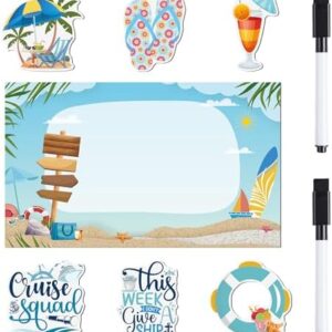 Cruise Door Magnets Decorations, 7PCS Beach Vacation Cruise Magnets, Cruising Essentials Customizable Magnetic Ship Cabin Door Signs Fridge Decor, with 2PCS Pens