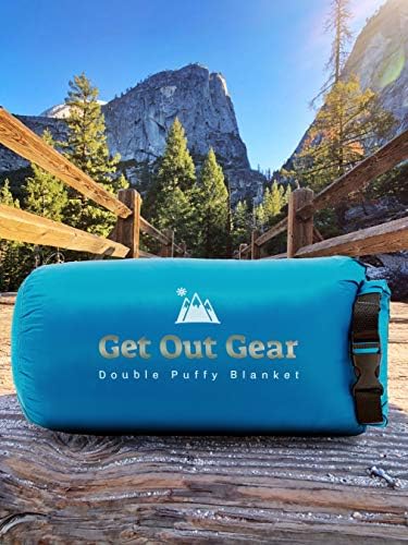 Get Out Gear Double Puffy Camping Blanket - Extra Puffy, Packable, Lightweight and Warm | Ideal for Outdoors, Travel, Stadium, Festivals, Beach, Hammock | Water-Resistant Camp Quilt (Teal Blue/Gray) - Image 2