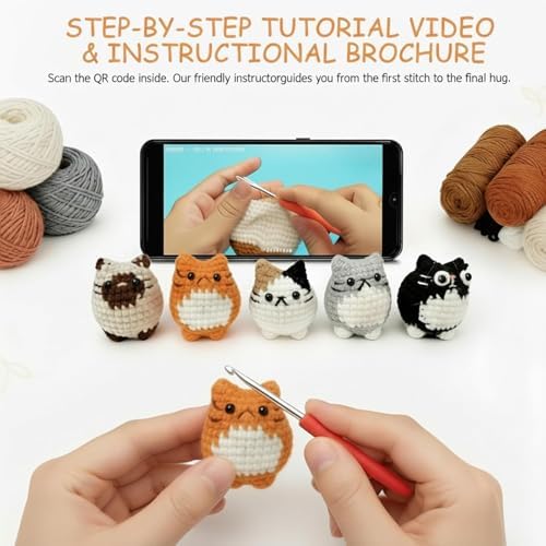 HAPLOVE Crochet Cat Set, 5 Pcs Cute Knitted Kitty Bag Charms, Soft Yarn, Kawaii Animal Backpack Purse Accessories, Keychain Making,Pet Lover Gifts for Women Girls Teens - Image 6