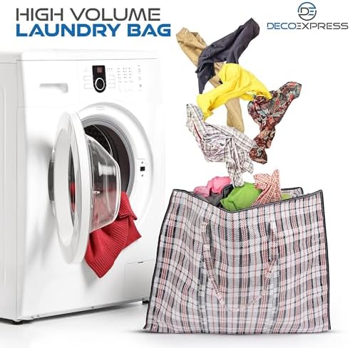 DECO EXPRESS Laundry Bags XXL, Pack of 8, 107L Strong, Durable & Reusable Extra Large Storage Bags with Zips, Ideal for Moving, Shopping, Packing, Laundry & Clothes Storage (76 X 59 X 24 CM) - Image 5