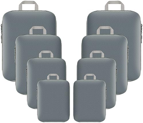 8 Piece Set Compression Packing Cubes For Suitcases, Packing Cubes For Travel (Grey)