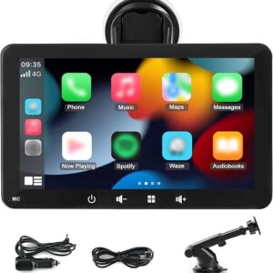Alltolink 7 inch Wireless Apple Carplay & Android Auto Car Play Screen, Portable Car Tablet Smart Screen with Voice Control, Support Mirror Link, GPS Control for Most Vehicles