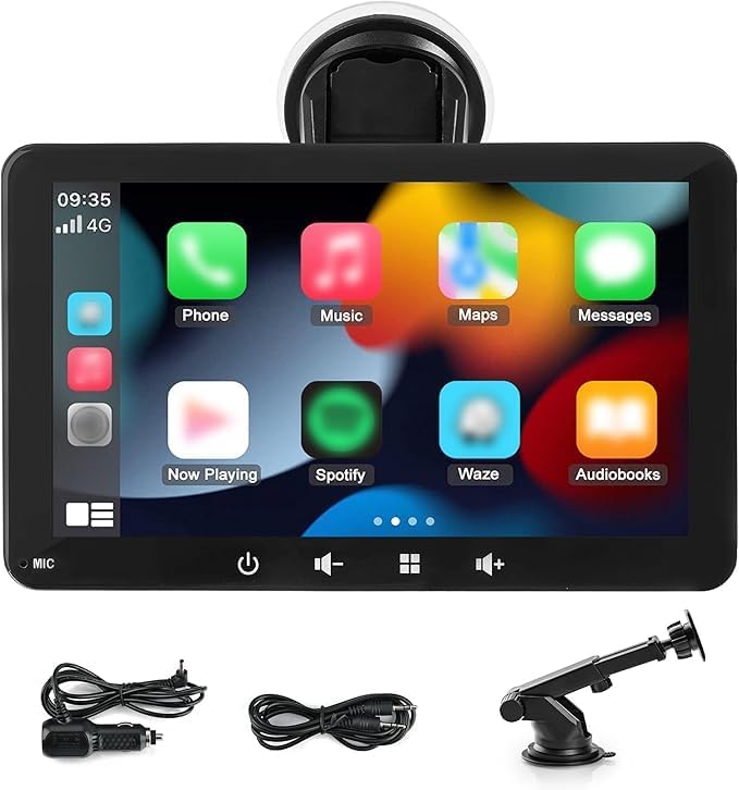 Alltolink 7 inch Wireless Apple Carplay & Android Auto Car Play Screen, Portable Car Tablet Smart Screen with Voice Control, Support Mirror Link, GPS Control for Most Vehicles