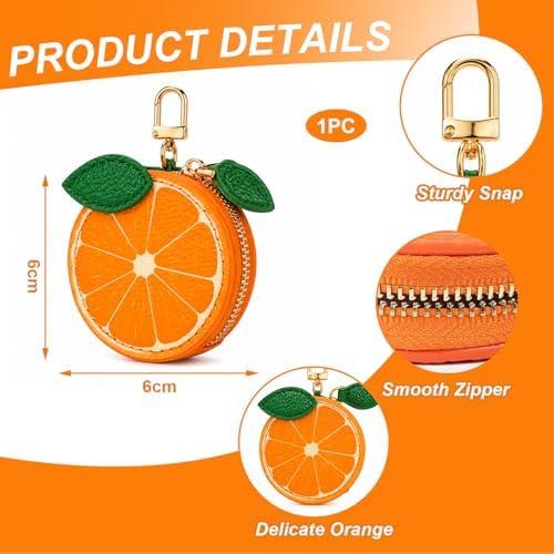 Mini Coin Purse Keychain, Orange Fruit Leather Coin Pouch Charm, Small Zipper Bag for Handbags, Backpacks & Accessories for Girls and Women - Image 2