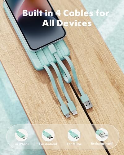 Charmast Power Bank with Built in Cables X 4, 10000mAh Portable Charger 6 Outputs 3 Inputs Travel Essentials, LED Display Type C Powerbank, Slim USB C Battery Pack Compatible with iPhone17/Samsung etc - Image 2