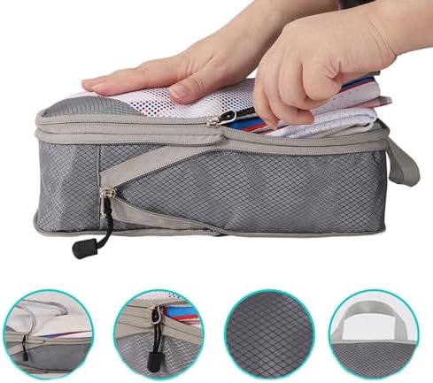 Travel Packing Cubes Set - 4pcs Compressible Storage Organizers for Clothes and Shoes - Expandable Folding Essentials (Grey) - Image 2