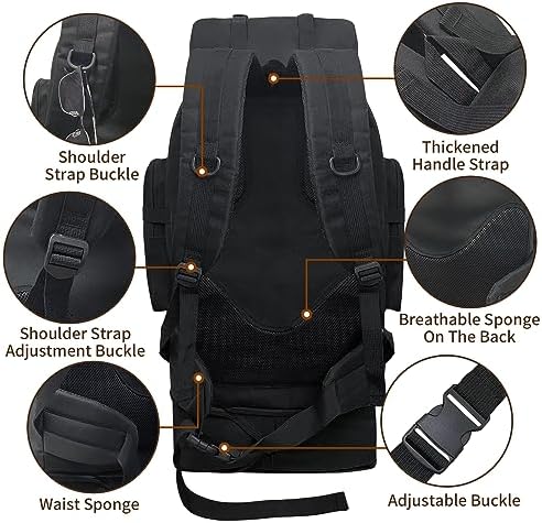 Hiking Backpack,100L Large Camping Backpack, Expandable Waterproof MOLLE Rucksack, Outdoor Sport Travel Daypack Military Tactical Backpack for Men Women (Black) - Image 4