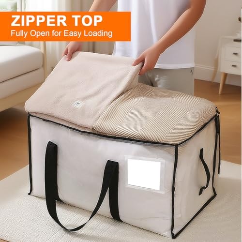 Extra Large Moving Boxes Bags, 93L Heavy Duty Cloths Storage Bags with Backpack Straps, Waterproof Foldable Storage Totes Bins for College Dorm, Christmas Decorations Travelling—4 Pack, Clear - Image 3