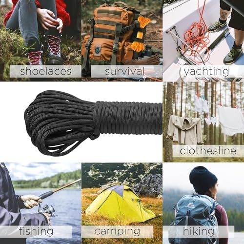 TECEUM Paracord Type III 550 Black – 30 m – 4mm – Tactical Rope MIL-SPEC – Outdoor Para Cord – Camping Hiking Fishing Gear and Equipment – Parachute Cord – Strong Survival Rope (100ft) 016 - Image 6